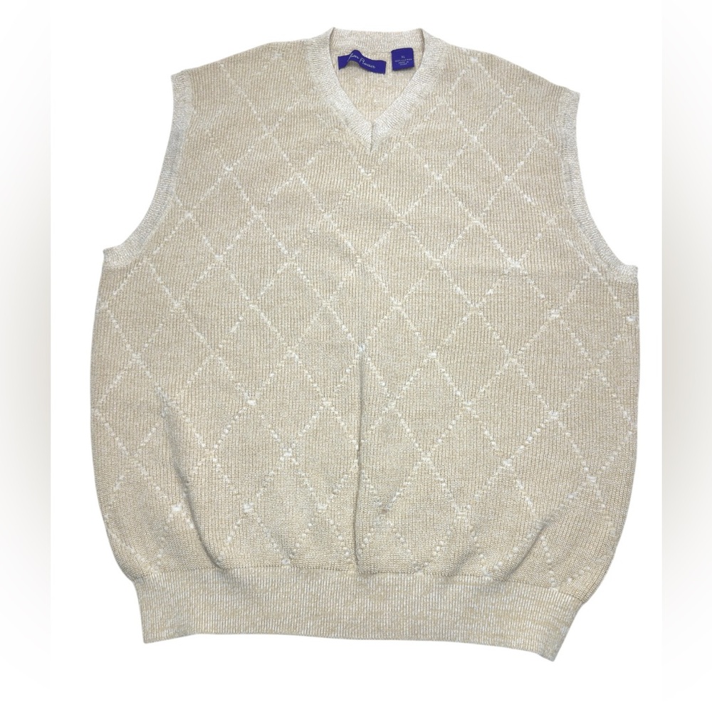 Alan Flusser Sweater Vest Mens Argyle Golf Cotton V-Neck‎ in Cream size XL